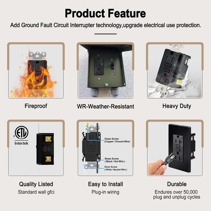 Black GFCI Outlet 20 Amp,NineLeaf 4Pack Gfi Electrical Outlet 20