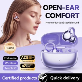 Purple Open Ear Headphones Wireless Bluetooth 5.4 Sport with Ear Hook Ear Clip Air Bone Conduction Wireless Headphones Ear Clip Air Line Bone Sound Sports Headphones Headset for Jogging Running