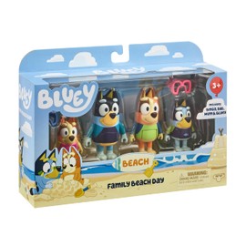 Bluey Toys 4-Pack Exclusive 2.5-3" Chilli, Bingo, Bandit Beach Figurines, Poseable Figures with Bag Outdoor Beach Toy for Kids Accessory