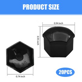GRANDI 20 PCS Wheel Nut Cover, Rust-proof Dust-proof Hexagonal Nut Caps with Removal Tool, Thickened Plastic Automotive Exterior Accessories, Universal for Most Cars Trucks Suvs (Black #19 mm)