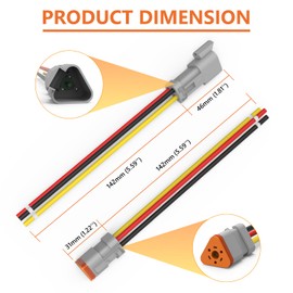 Flytuo Deutsch DT 3 Pin Connector 5 Pack - Waterproof Male Female Plug Socket Quick Disconnect for Car, Truck, Boats, LED Work Light - 16AWG, Grey