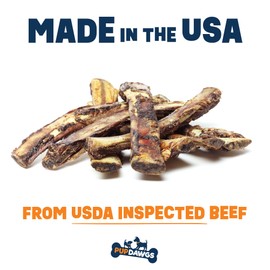 PUPDAWGS Single Ingredient Dog Bones - Made in USA – 8-10” Beef Rib Bones - Natural Dog Bones for Aggressive Chewers - from USDA Inspected Beef - Hickory Smoked - Individually Wrapped (16 Piece Pack)