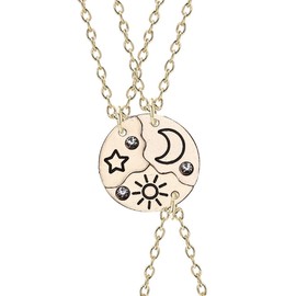 Sisadodo Friendship Sun Moon Star Necklace for Girls Women Christmas Gift for Best Friend Matching Bff Necklace for 3 Sister Necklaces Birthday Gifts for Daughter Friends