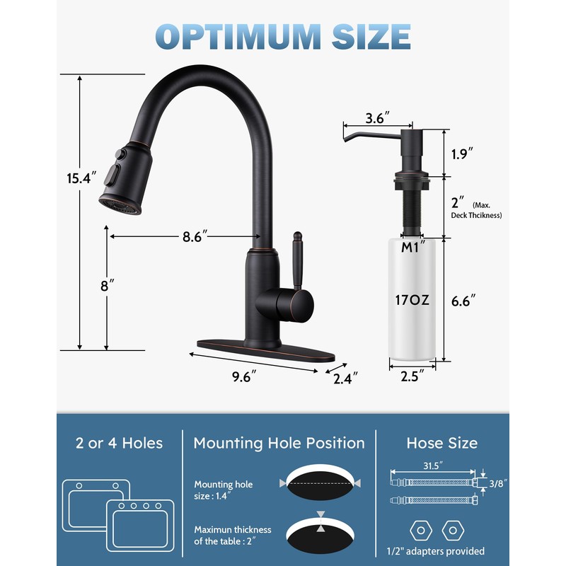 Bronze Kitchen Faucet with Soap Dispenser, WOWOW Stainless Steel Kitchen