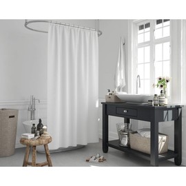 Tropik Home Plain White Extra Long Fabric Bathroom Shower Curtain, 180CM Wide by 215CM Drop