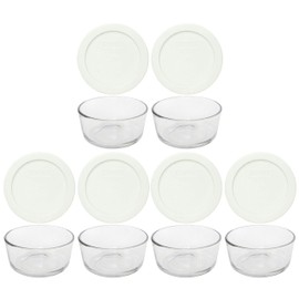 Pyrex (6 7200 2 Cup Glass Bowls & (6) 7200-PC White Food Storage Replacement Lids - Made in USA