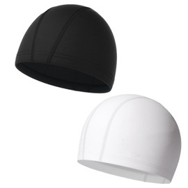 2 Pcs Swimming cap Elastic & Lightweight Kids Swimming Cap Comfortable Fabric Swimming Hats for Women Men Kids and Adults Swimming Hat Kids 6-14 Boys Girls(Black + White)