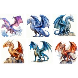 6 Piece 3"x3" Dragons 100% Cotton Panel Squares | Quilting Sewing Blocks