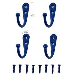 VIPERMARK 4 Pcs Wall Mounted Hooks for Bedroom,Bathroom,Kitchen,and Cabinet Hangers (with 8 Screws)-Royal Blue