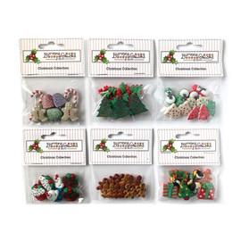 Buttons Galore 60+ Assorted Christmas Buttons for Sewing & Crafts - Set of 6 Button Packs - Gingerbread, Presents, Chirstmas Trees & More