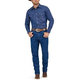 Wrangler mens Cowboy Cut Western Long Sleeve Snap Work Firm Finish button down shirts, Indigo Denim, 16 Neck 33 Sleeve US
