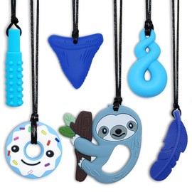 Collares masticables para niños y niñas, paquete de 6 collares masticables para niños con autismo, ayuda de motor oral de silicona, juguetes para masticar para niños y adultos para reducir la ansiedad