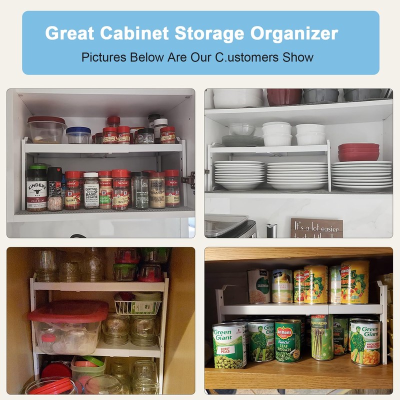 2 Pack Expandable Kitchen Cabinet Shelves Organizers, Stackable Adjustable Small