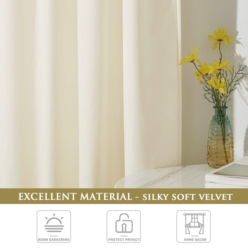 StangH Soft Ivory Velvet Curtains 102 inches Long 2 Panels
