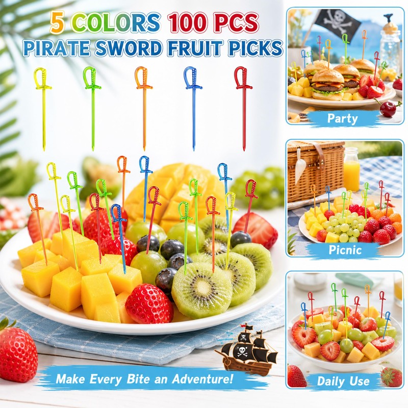 Wowagoga 3.35 Inch Plastic Sword Picks Food Toothpicks Fruit Fork