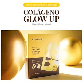 EQQUALBERRY Mascarilla Facial Coreana Hidratante con Colgeno y Niacinamida - Collagen Mask Iluminadora - Mascarillas Faciales Coreanas para Brillo... 