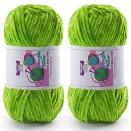 2 Skeins Fluffy Chunky Yarn, Chenille Chunky Yarn for Crocheting and Hand Knitting, Soft Thick Bulky Yarn for Making Blankets, Scarves, Hats（2×3.5oz, 2×131.2yds） (Autumn Green)