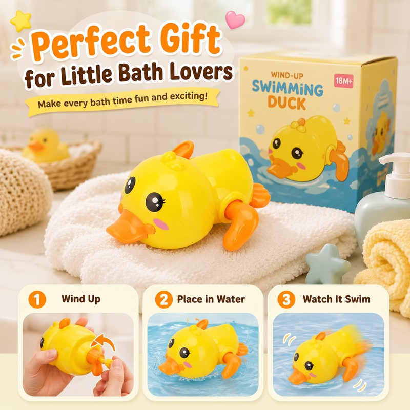 Wind-Up Baby Bath Toys Set for Kids – Cute Swimming