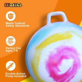 WALIKI TOYS Hopper Ball For Kids Ages 7-9 (Hippity Hop Ball, Hopping Ball, Bouncy Ball With Handles, Sit & Bounce, Kangaroo Bouncer, Jumping Ball, 20 Inches, Rainbow Tie Dye, Pump Included)