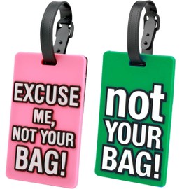 2 Pcs Luggage Tags for Suitcases,PVC Silica Suitcase TagsNot Your Bag Pattern Travel Bag Tag with Information Card,Travel Tags with Name ID Card for Travelling Holiday Luggage Storage.