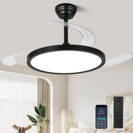 Fanyamei 42 inch Retractable Ceiling Fan with Lights,6 Speed Dimmable Silent Fan,Modern Ceiling Fan with Light Remote Control for Bedroom Living Room Kitchen (Black)