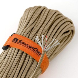 620 LB Desert Tan SurvivorCord Hank, Desert Tan Paracord 550 Type III, Military Grade, Heavy Duty Paracord with 3 Survival Strands, Cordage for Camping, with Survival Firestarter.