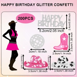 BOXOB 200pcs Cowgirl Disco Birthday Confetti, Pink & Silver Glitter Table Confetti Disco Party Decorations for Birthday Bachelorette Music Party