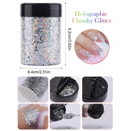Holographic Nail Glitter EBANKU Nail Art Glitter Nail Powder for Nail, Laser Nails Shining Pigment Acrylic Powder Dust Sequins for Nails Face Eye Decoration - 100g/3.5oz
