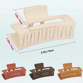 BELICIA 4 PCS Hair Claw Clips for Women, 3.5 Inch Matte Big Claw Clips Strong Hold Non-Slip Barrettes Rectangular Jaw Clips for Long Thin Thick Hair