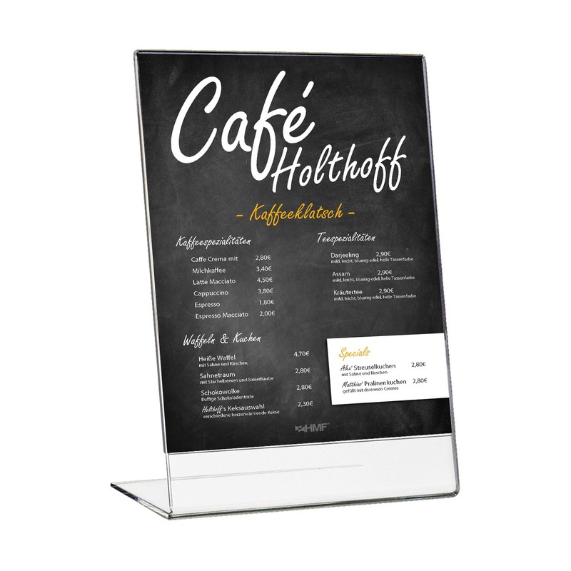 HMF 46934 Display Stand Din A4 Acrylic, L-Stand, Menu Holder,