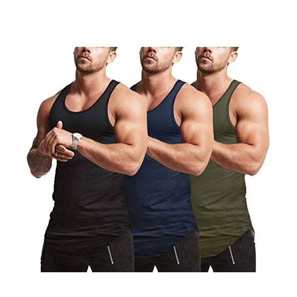 Mens Workout Stringer Tank Tops Fitness Performance Muscle Sleeveless Shirts Gym Training Bodybuilding Vest(AGNYBK L)