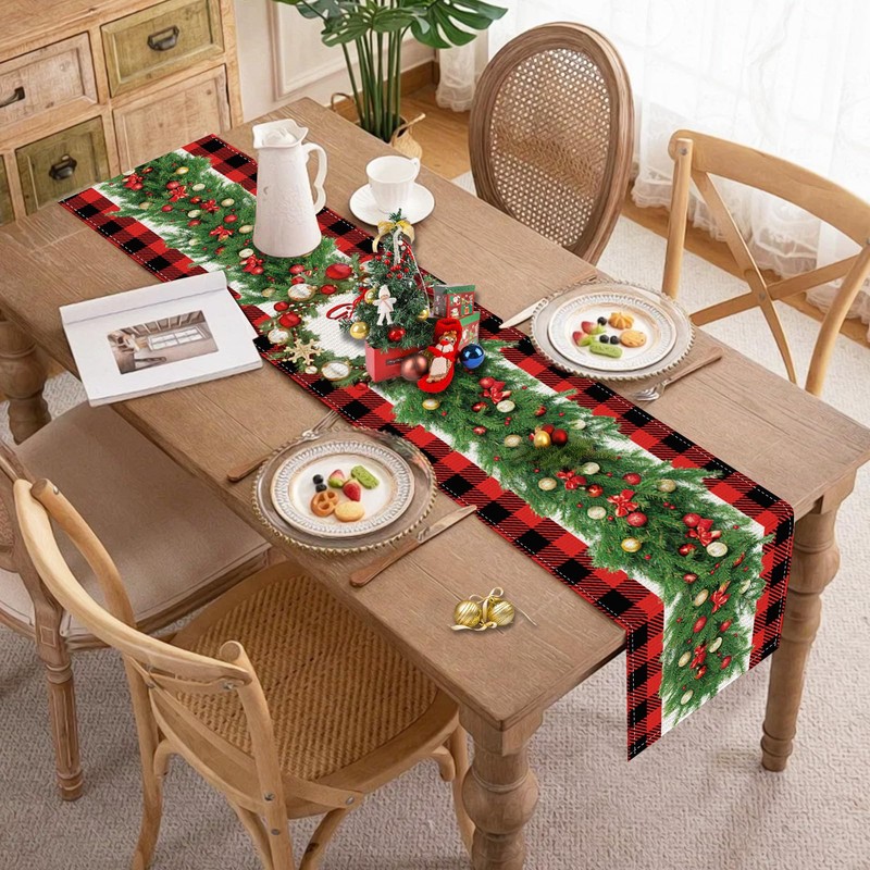 Red and Black Buffalo Plaid Table Runner, Seasonal Winter Christmas