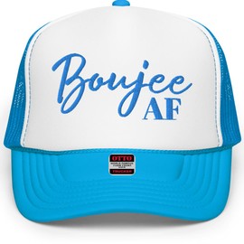 RIVEMUG NG Boujee AF Embroidered Curved Bill Foam Trucker Hat High Crown Adjustable Bourgeoisie Cap