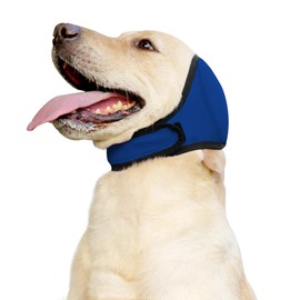 JOHNBOLIN Dog Ear Muffs & No Shake Ear Wrap for Hematoma, Bathing, Drying & Noise Anxiety Relief - Elastic Waterproof Ear Protector with Calming Hoodie Design for Grooming (Blue, S)