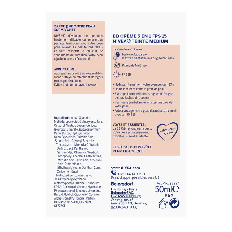 Nivea BB Cream Tagespflege 6-in-1 50 ml â Lot de