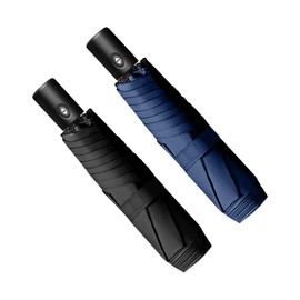 Trenovo Automatic Travel Mini Umbrella, Compact Folding Small Pocket Umbrellas for Purse Wallet, UV Sun Rain Protection, Lightweight Portable Design Fits in Backpack for Women Men Kids (Black + Navy Blue)