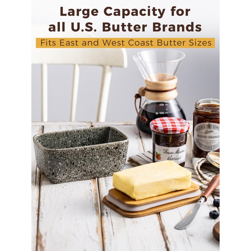 YHOJOY Ceramic Butter Dish with Lid, Covered Butter Dish for
