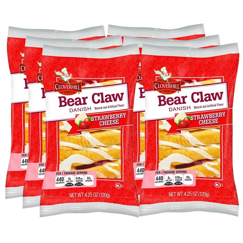 Cloverhill Strawberry Bear Claws | Individually Packaged | 12 Pack