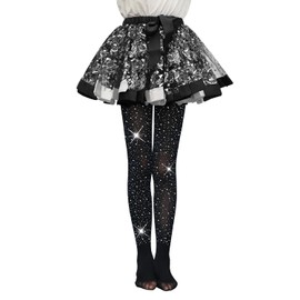 FANCAME Girls' Rhinestone Tights, Soft Glitter Stockings Opaque Dance Tights (US, Alpha, Medium, Regular, Black)