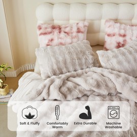 Simple&Opulence Fluffy Faux Fur Comforter Set, Plush Fuzzy Minky Bedding Set 3 Pieces Warm Soft Comforter Bedding Set for Winter - 1 Shaggy Comforter with 2 Pillow Shams (King, Oatmeal)