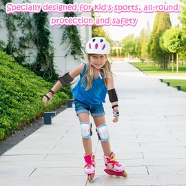 Knee Pads for Kids Elbow Pads Wrist Guards with Drawstring Mesh Bag, 7 in 1 Protective Gear Set for Girls Boys for Skating Cycling Bike Rollerblading Scooter, 3-8 Years