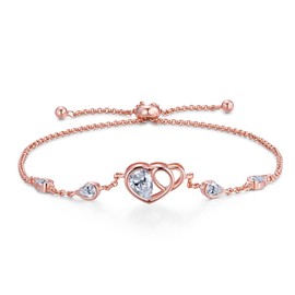 LOVANS Adjustable Bracelet Women's 925 Sterling Silver Heart Chains Bracelets Pear Shape Cubic Zirconia Jewellery Made of Sterling Silver Bracelet for Women, Sterling Silver