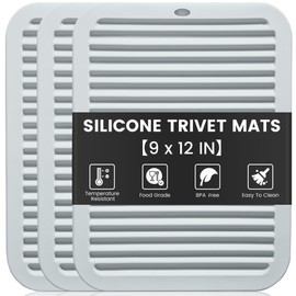 TOPULORS 3 Pack Silicone Trivets for Hot Pots and Pans 23x30cm Heat Resistant Trivet Mat Hot Pads for Kitchen Worktops Multipurpose Non-Slip Heatproof Potholders Pot Holders Trivets for Dishes - Grey