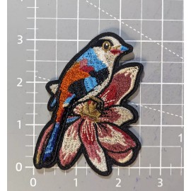 Sparrow on Flower Patch Animals Birds Nature Art Embroidered Iron On 3.25x2.5"