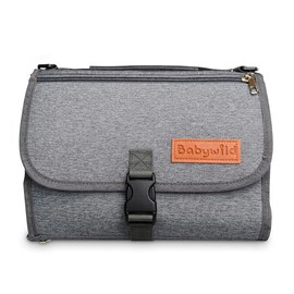 Babywild Portable Baby Changing Mat – Waterproof, Easy‑Fold Travel Pad with Soft Head Cushion, Storage Pockets & Wipe‑Clean Surface – Compact Nappy Changing Mat for Home, Car & On‑the‑Go - Grey