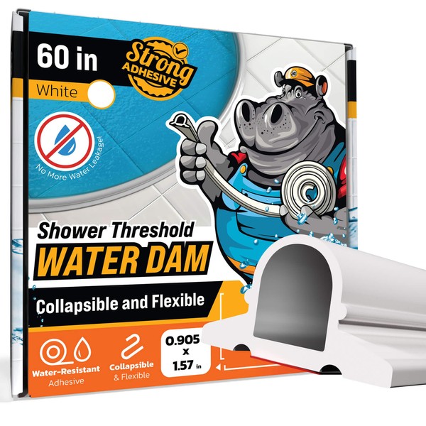 Shower Threshold Water Dam Barrier 60" Rounded - White Collapsible