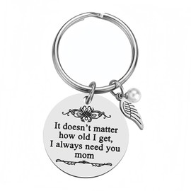 HUASANG Mom Keychain from Daughter Son Stainless Steel Engraved Pearl Leaf Keyring, Mother's Day Birthday Christmas Thanksgiving Gift for Mom