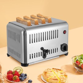 4-Slice Toaster Stainless Steel Pop-up Bread Baking Machine 110V 1650W Commercial Bread Toaster with Timing Function and Rubber Foot Pad for Restaurant Home Bakery, Silver