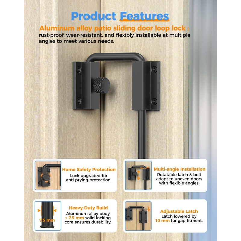 Sliding Door Loop Lock with Rotary Locking, Heavy Duty Aluminum