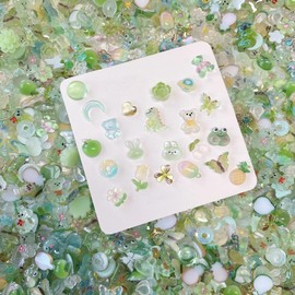 DUOLEIMI Nail Parts, Flowers, Butterflies, Variety of Types, 100 pcs, Ribbon, Accessory Parts, Spring Nails, Nail Art Parts, 3D, Resin DIY Jewelry Parts (Luminous Green)